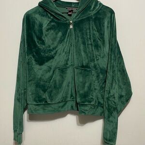 Victoria’s Secret Front Zip Long Sleeve Velour Hoodie VS Embroidered Back XL